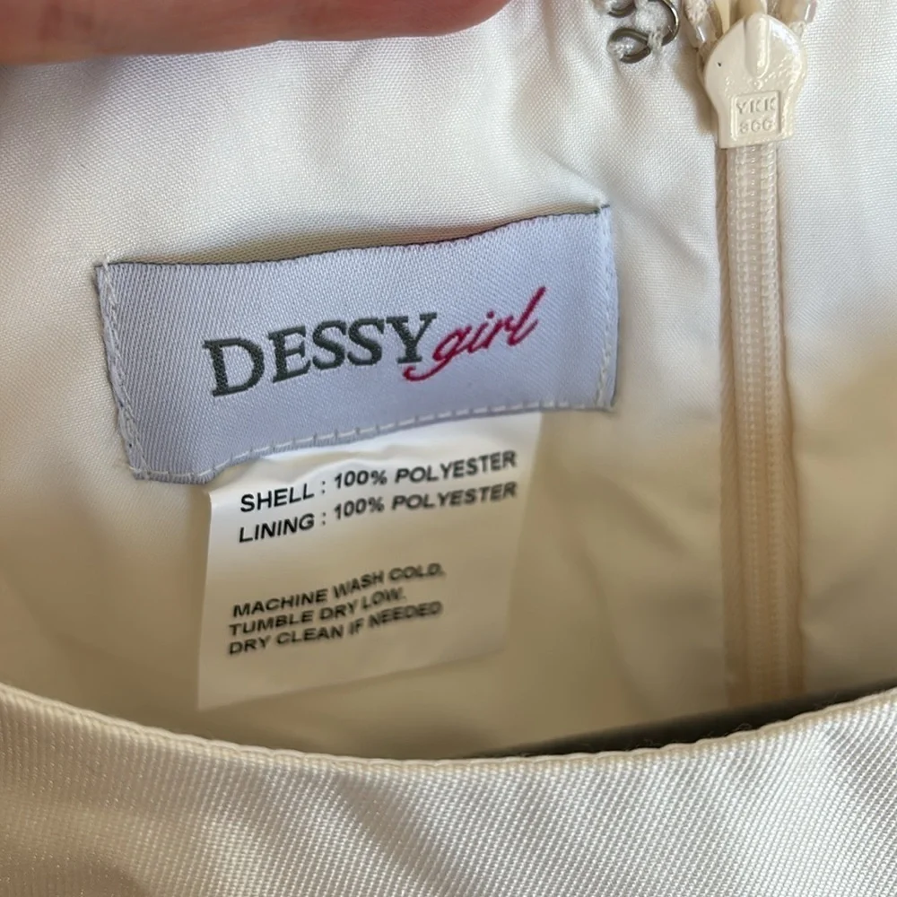 NWT Dessy Girl ivory flower girl dress size 14 satin tulle sash bow